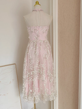 A line High Neckline Pink Tulle Dinner Party Dresses Birthday Outfits SD393