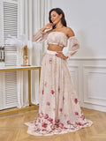 Two Piece Boho Flower Printing Off Shoulder Chiffon Crop Bandeau Photoshoot Maternity Maxi Dress Maternity