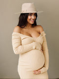 Apricot Off Shoulder Boat Neck Elegant Long Sleeve Baby Shower Maternity Photoshoot Sweater Dress Maternity