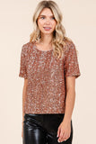 Sequin Short Sleeve Round Neck Cropped Blouse DJPT