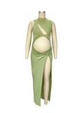 Olive Cut Out Irregular Split Ruffle Side Slit Bodycon Chic Photoshoot Maternity Maxi Dress Maternity
