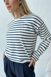Neck Striped Dropped Shoulder T-Shirt DJPT