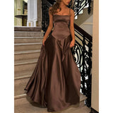 A line Spaghetti Straps Pink Satin Long Party Dresses Prom Dresses SD2705