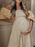 Apricot Daisy Off Shoulder Ruffle Hoho Maternity Photoshoot Maxi Dress Maternity