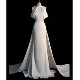 Sheath Halter Red Satin Long Prom Dress Evening Dress Formal Dress SD1818