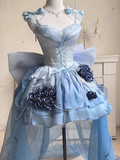 Ball Gown Blue Satin Short Birthday Dresses Birthday Outfits HZ0628