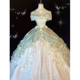 Ball Gown Sweetheart Satin Short Sleeves Long Evening Gown Prom Dresses SD1433