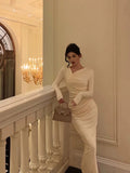 Sheath Long Sleeves Ivory Date Night Dress Long Prom Dresses Birthday Outfits SD1076