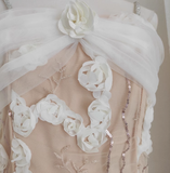 A line Spaghetti Straps White Satin Floral Dinner Party Dresses Birthday Outfits SD385