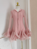 Sheath Scoop Neckline Pink Long Sleeves Short Homecoming Dresses Birthday Outfits SD370