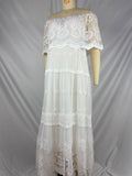 White Off Shoulder Lace Tiered Boat Neck Flowy Elegant Maternity Photoshoot Dress Maternity
