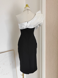 Sheath One Shoulder Satin Dinner Party Dresses Black Birthday Outfits SD382
