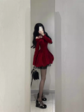 Ball Gown Long Sleeves Velvet Red Short Cocktail Dresses Birthday Outfits SD572
