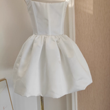 A Line Straps White Satin Vacation Dresses Short Birthday Dress SD238
