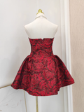 Ball Gown Strapless Red Satin Floral Cocktail Dress Short Birthday Outfits SD402