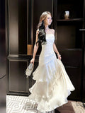 Mermaid Spaghetti Straps Ivory Long Party Dresses Prom Dress SD2015