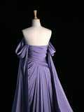 A Line Off The Shoulder Light Grape Satin Prom Dresses Long Evening Gown Formal Party Dress SD1300