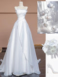 Ball Gown Strapless White Long Wedding Dresses Brides Dress S3804