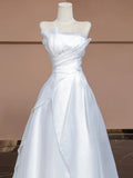 Ball Gown Strapless White Long Wedding Dresses Brides Dress S3804