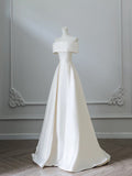 Ball Gown Strapless Ivory Satin Long Wedding Dresses Brides Dress S3805