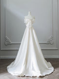 Ball Gown Strapless Ivory Satin Long Wedding Dresses Brides Dress S3805