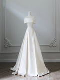 Ball Gown Strapless Ivory Satin Long Wedding Dresses Brides Dress S3805
