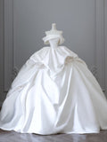Ball Gown Strapless Off The Shoulder Satin Long Wedding Dresses Brides Dress S3806