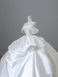 Ball Gown Strapless Off The Shoulder Satin Long Wedding Dresses Brides Dress S3806