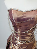Mermaid Strapless Sequin Brown Long Prom Dresses S3807