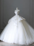 Ball Gown Strapless White Lace Satin Long Wedding Dresses Brides Dress S3809