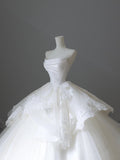 Ball Gown Strapless White Lace Satin Long Wedding Dresses Brides Dress S3809