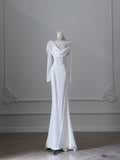 Mermaid High Neck Sequin White Satin Wedding Dresses S3810