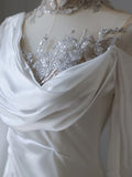 Mermaid High Neck Sequin White Satin Wedding Dresses S3810