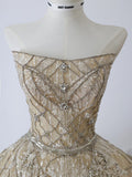 Ball Gown Strapless Tulle Champagne Long Wedding Dresses Brides Dress S3812