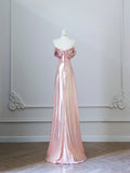 A Line Off The Shoulder Sequin Pink Long Prom Dresses Evening Gowns SD3813
