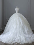 Ball Gown Strapless Tulle White Long Wedding Dresses Brides Dress S3814