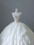 Ball Gown Strapless Tulle White Long Wedding Dresses Brides Dress S3814