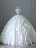 Ball Gown Strapless Tulle White Long Wedding Dresses Brides Dress S3814