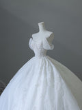 Ball Gown Strapless Tulle White Long Off The Shoulder Wedding Dresses Brides Dress S3815