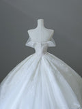 Ball Gown Strapless Tulle White Long Off The Shoulder Wedding Dresses Brides Dress S3815
