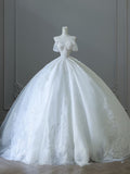 Ball Gown Strapless Tulle White Long Off The Shoulder Wedding Dresses Brides Dress S3815