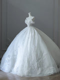 Ball Gown Strapless Tulle White Long Off The Shoulder Wedding Dresses Brides Dress S3815