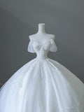 Ball Gown Strapless Tulle White Long Off The Shoulder Wedding Dresses Brides Dress S3815