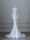Mermaid Scoop Long Sleeves Lace Wedding Dresses White Brides Dress S3819