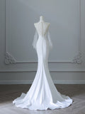 Mermaid Scoop Long Sleeves Lace Wedding Dresses White Brides Dress S3819