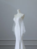 Mermaid Scoop Long Sleeves Lace Wedding Dresses White Brides Dress S3819