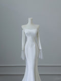 Mermaid Off The Shoulder Long Sleeves Wedding Dresses White Brides Dress S3823