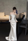 Mermaid Off The Shoulder Long Sleeves Wedding Dresses Ivory Brides Dress S3826