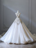 Ball Gown High Neckline Tulle White Long Wedding Dresses Brides Dress S3828