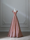 A line Straps Rose Pink Sequin Long Prom Dresses Evening Gowns S3832